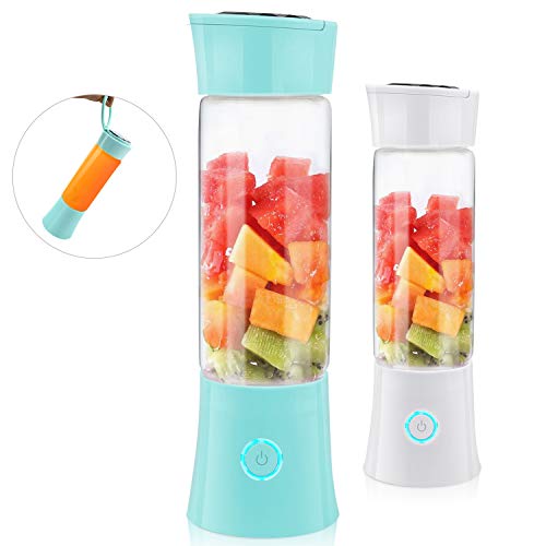 Portable Blender, Supkiir USB Rechargeable Mini Juicer Cup with Handle, Smoothie Blender with 6 Blades with 4000mAh Batteries, 480ml Household Fruit Mixer for Travel Office Sports School