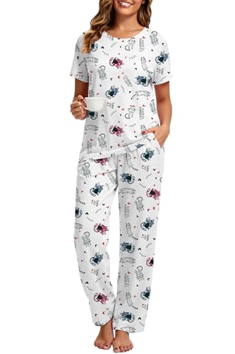 YGDHST Womens Pajamas Cats Clothes for Women Pajamas Cute Funny Cat Pajama Short Sleeve Lightweight Pants Sets