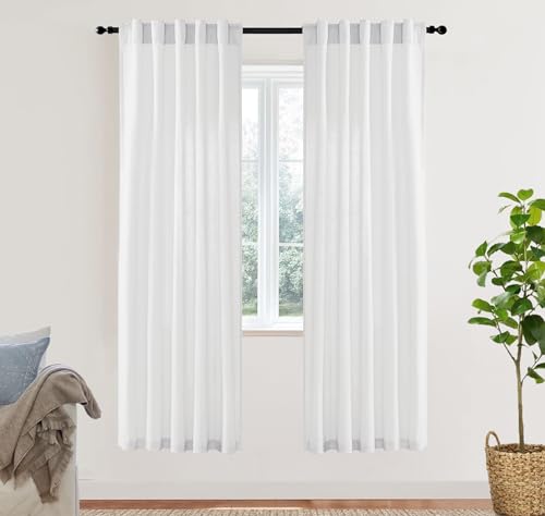 Image of XTMYI 78 Inch Linen Sheer Curtains, White Closet Curtains for Bedroom Open Closet Door, Semi Sheer Privacy Linen Cotton Drapes for Living Room Dining Room, 40 inch W x 78 inch L 2 Panels Set