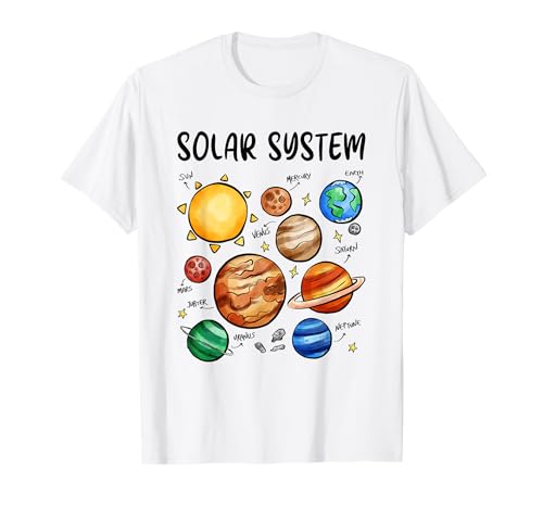 Sistema Solare Pianeti Astronomia Spazio Scienza Ragazzi Ragazze Bambini Maglietta