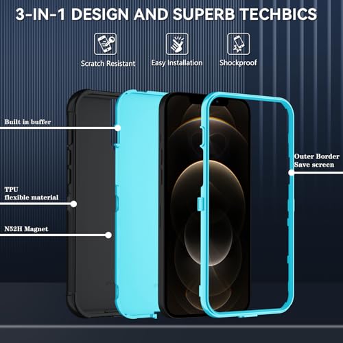 Image of SunStory Compatible with iPhone 12 Pro Max Case with HD Screen Protector, 3-Layer Heavy Duty Full-Body Cover,3 in 1 Hybrid Protective Case for iPhone 12 Pro Max 6.7 inch,BlackSkyBlue