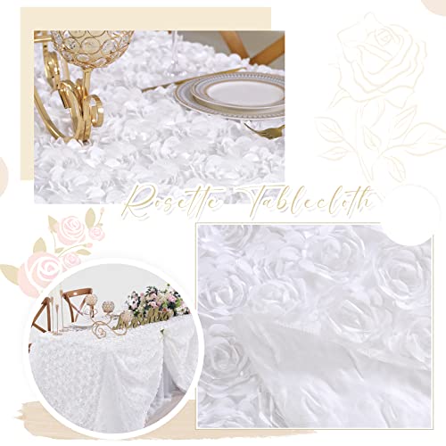 Fanqisi White Tablecloth 50X102 Inches Rosette Wedding Tablecloth Party Table Decor Rectangle Satin Floral Table Cover For Baby Shower Decorations #TOP2