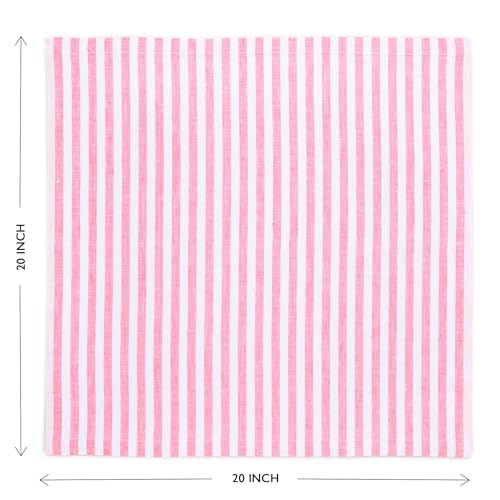 Image of Solino Home 100% Linen Napkins, 20 x 20 in, Pink and White Stripe, Set of 4