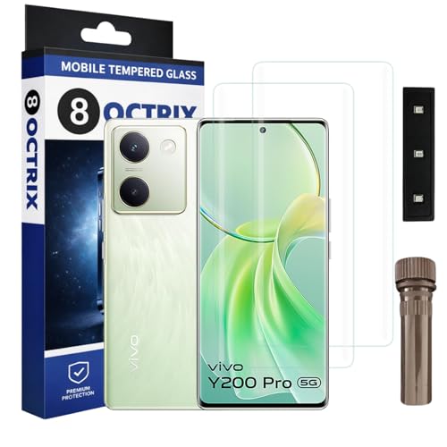 Image of Curved UV Tempered Glass Screen Protector for Vivo Y200 Pro | Transparent | Pack of 2 | Full Screen Coverage with UV Installation Kit