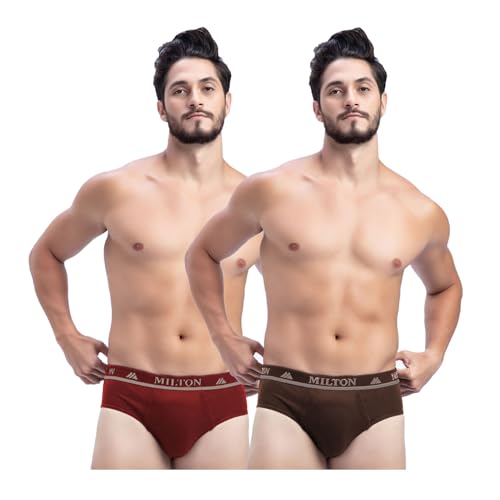 Image of Milton Mens Pure Cotton Solid Briefs|Soft Breathable Underwear for Men|Outer Elastic Comfort Fit Waistband|Skin-Friendly Essentials|Multi-Color, Color Name May Vary as per Availability|Pack of 2