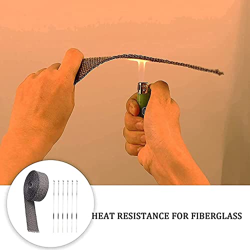 Hitzeschutzband Auspuff, Foneso 10M Hitzeschutzband, Schwarz Hitzeschutzband mit 10 Kabelbinder Edelstahl,für Motorrad Fächerkrümmer Thermoband Krümmerband