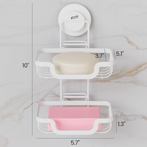 TAILI 2-Tier Shower Soap Holder,Soap Dish with Suction Cup,Removable,White by TAILI - Used condition - Image 7