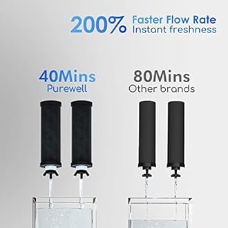 Purewell 2.25G Gravity Water Filter System with Water Level Window, 3-Stage 0.01μm Ultra-Filtration Stainless Steel Countertop System with 2 Filters and Stand, Reduce 99% Chlorine, PW-KS