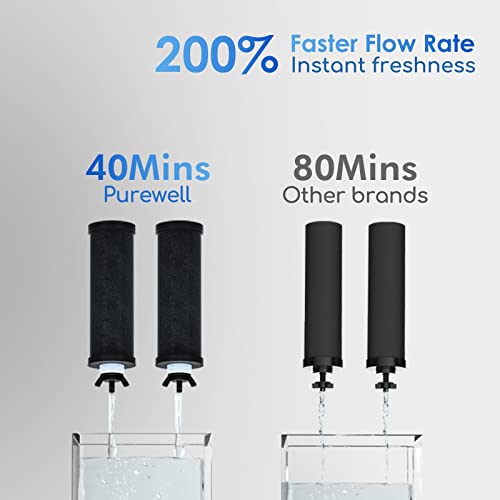 Purewell 2.25G Gravity Water Filter System with Water Level Window, 3-Stage 0.01μm Ultra-Filtration Stainless Steel Countertop System with 2 Filters and Stand, Reduce 99% Chlorine, PW-KS
