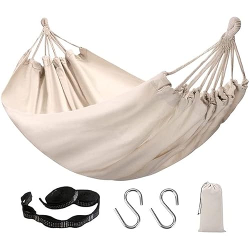 ADVOKAIR Hammock,Ｐortable Outdoor Heavy Duty Double Hammock Cotton for Trees, 2 *10ft Long Upgraded Hammock Straps- Max 500Lbs-Best for Patio Yard Indoor