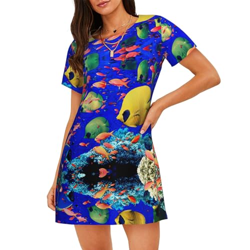 Chemise de nuit imprimée poissons pour femme grand choix de tailles du S au 3XL