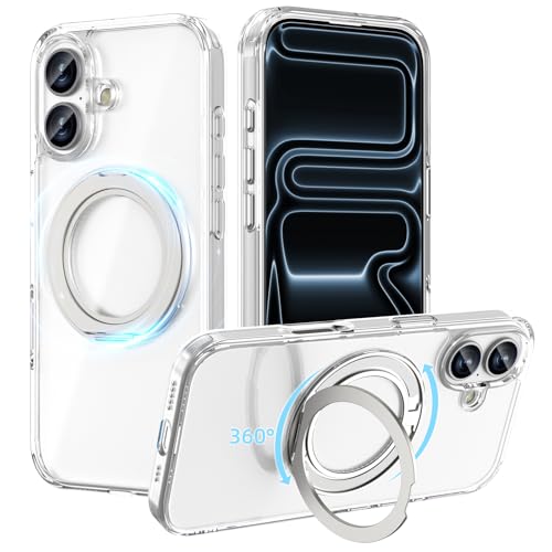 ACESTAR 360° Magnetic Stand Case Compatible with iPhone 17, Rotatable Flexible Ring Holder Phone Cover for Men Women | Compatible with MagSafe | Shockproof & Anti-Scratch | Anti-Yellowing Clear
