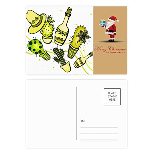 Cartes postales cactus du désert mexicain avec sombrero de Noël | Lot de 20