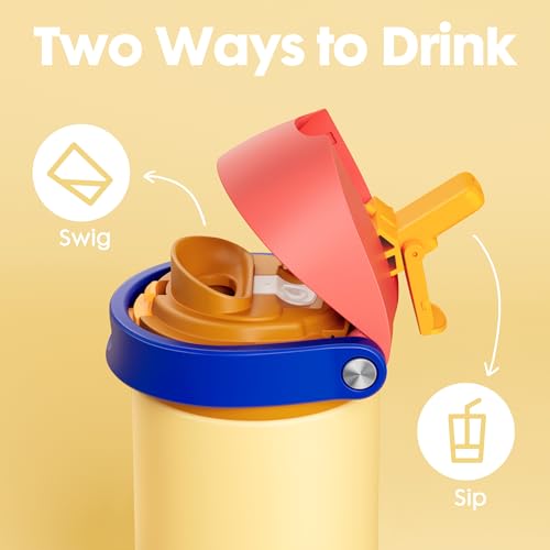Image of 18 oz Kids Water Bottle for School: Meoky 18 oz Stainless Steel Insulated Water Bottle with 2-in-1 Straw and Spout Lid - Leak Proof, Fits in Car Cup Holder, BPA-Free for Boys Girls, Misty Horizon