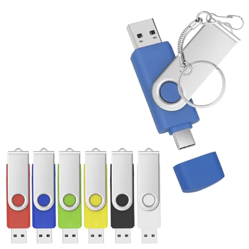 Yaxiny Paquete de 6 memorias USB C de 8 GB, unidad flash USB 2.0 Stick USB C de alta velocidad Dual OTG 6 colores metal Pen Drive para TV, coche, smartphones, PC, portátil