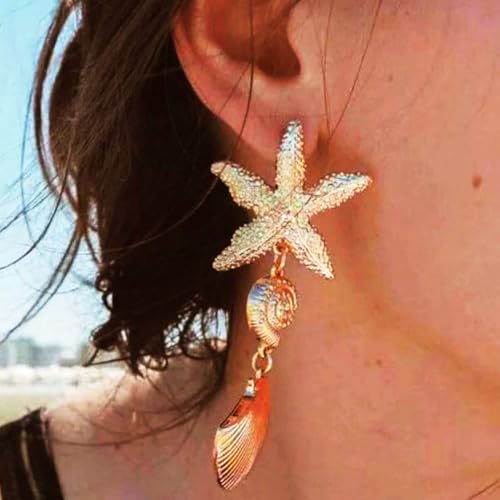 Gold Shell Dangle Earrings Starfish Earrings Ocean Jewelry Earring for Women3