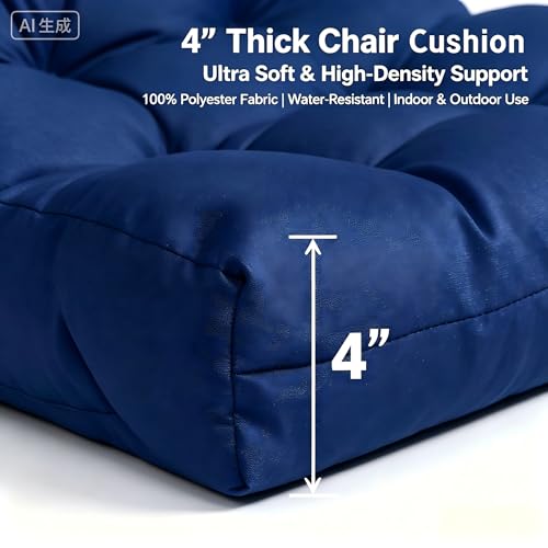 Image of QILLOWAY Outdoor Chair Cushion for Patio Furniture, Waterproof Patio Cushions Set of 4 with Ties, Fade Resistant Replacement Pads for Outdoor Rocking Chairs,Navy