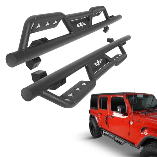 Wrangler JLU Running Boards Drop Down Side Steps Compatible with 2018-2025 Jeep Wrangler JL 4 Door, Dual-Stage Textured Black Powder,53lbs Heavy Duty Steel Steps