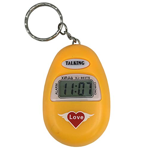 VISIONU Reloj Llavero Parlante en Español, Alarma LCD con Voz (Amarillo)