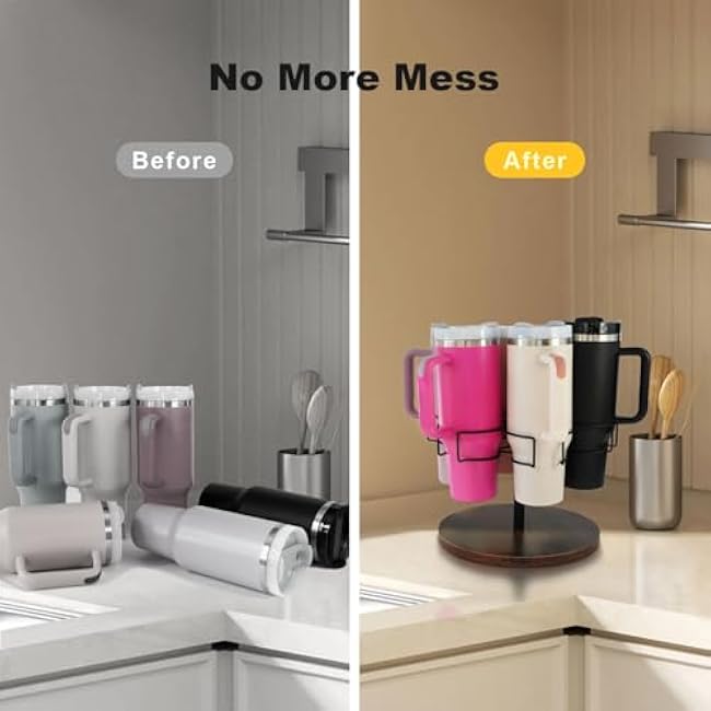 Water Bottle Organizer for Stanley 40 oz Tumbler with Handle, Rotatable Cup Holder, Patented Design for Stanley Cup Accessories, Kitchen Organizer and Storage - Black