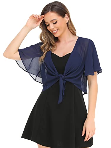 Image of Womens Shrug Chiffon Shawl Wraps Open Front Tie Top Cardigan for Evening Dress