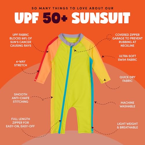 Image of SwimZip UPF50+ Boys Swim Shirt, Long Sleeve One Piece Kids Sunsuit