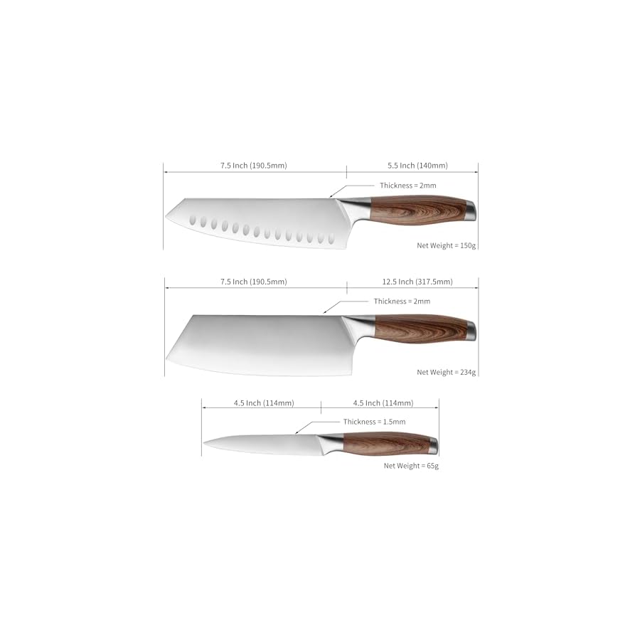 HAOCHUYI 3-Piece Professional Chef Knife Set - Ultra-Sharp Kitchen Knives with Ergonomic Wood Handle, Ideal for Home, Outdoor, Camping, BBQ, and Gifts for Men