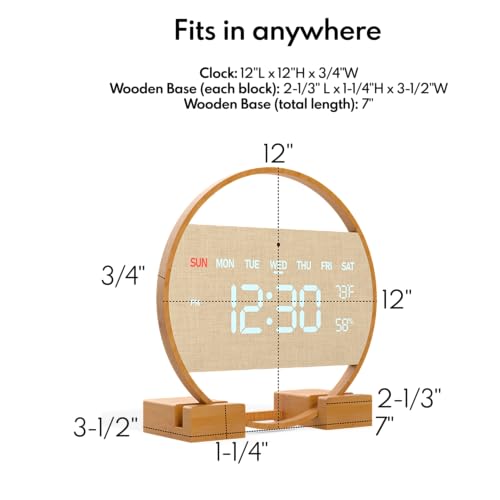 Driini 00198168831380 Modern Large Digital Wall Clock - Bamboo Wood With Large Led Display- Day Of Week, Time, Temperature, And Humidity thumb #4