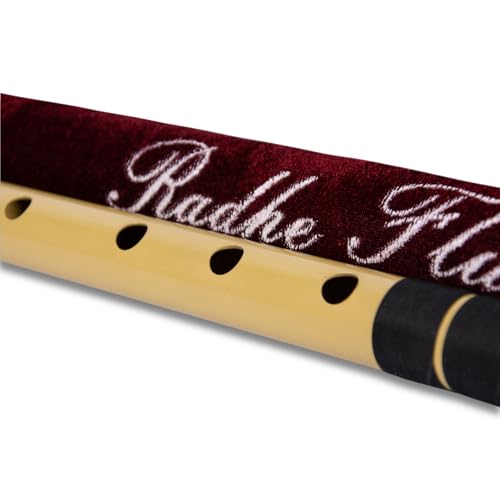 Image of Radhe Flutes | E Natural Right Handed Base Bansuri | Tuned With Tanpura A=440Hz | PVC Flute + Velvet Cover + Hindi & English Flute Lessons | PERENT (Beige Flute With Black & Yellow Threads)