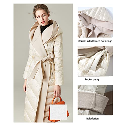 Women's Shiny Winter Long Down Coat Belt Hooded Puffer Jacket Coat Thicken Padded Coats Outdoor Winter Warm Casual Outwear,Red,M #TOP4