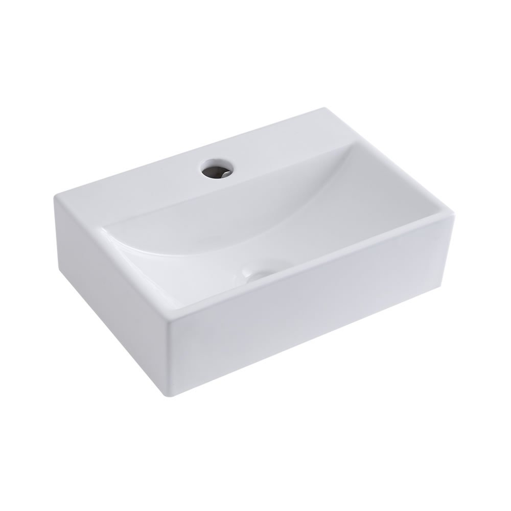 Milano White Elswick Rectangular Countertop Wall Hung 1 Tap Hole Bathroom Basin Sink - 360Mm X 250Mm
