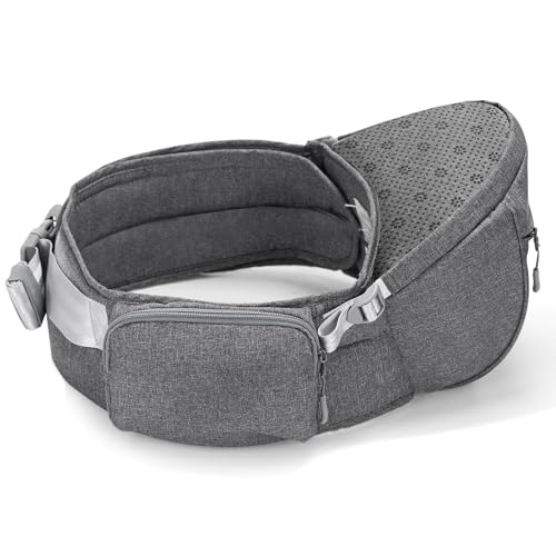 SUNVENO Baby Carrier, Ergonomic Baby Hip Seat Waist Stool CPC-Certified Infant Carrier, Adjustable Waistband & Various Pockets for Newborns, Infants, Babies, All Seasons Carrier, Grey
