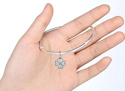 Vista 2 de Abalorio de corazón chapado en oro rosa, plata de ley 925, trébol verde de la suerte, apto para pulseras y collares de moda