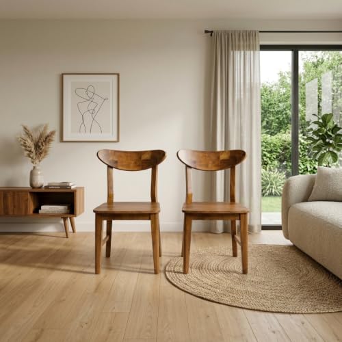 Image of Solid Sheesham Wood Dining Chair | Wooden Back Cut Dining Chair Set of 2 | Chairs for Dining Room | Study Room | Office | Finish Color - Honey Teak Finish |