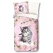 Aminata Kids Bettwäsche Kinder Mädchen Katze Katzen-Motiv 135 x 200 Baumwolle mit Reißverschluss, Kätzchen weich und kuschelig, in weiß, beige & rosa, Wende-Bettwäsche-Set, Katzen-Fan Jugendliche