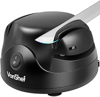 VonShef Electric Knife Sharpener – Scissor Sharpener with Screwdriver Groove, 60W, 2 Grinding Wheels, Auto-Retractable Cord & Non-Slip Feet – Black