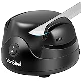 VonShef Electric Knife Sharpener – Scissor Sharpener with Screwdriver Groove, 60W, 2 Grinding Wheels, Auto-Retractable Cord & Non-Slip Feet – Black