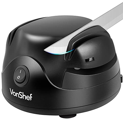 VonShef Electric Knife Sharpener &ndash; Scissor Sharpener with Screwdriver Groove, 60W, 2 Grinding Wheels, Auto-Retractable Cord & Non-Slip Feet &ndash; Black