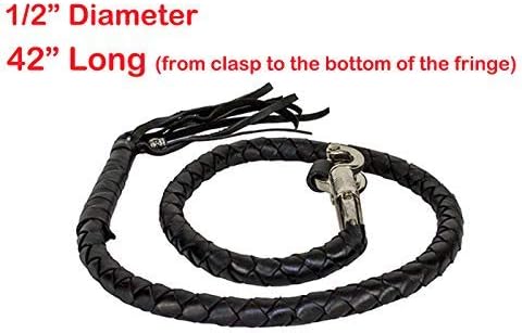 42" Long 1/2” Diameter All Black Naked Soft Genuine Leather Motorcycle Get Back Whip