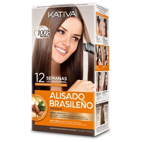 Kativa Kit Alisado Brasileño - Tratamiento Alisado Profesional en casa - Hasta 12 Semanas de duración - Alisado Keratina - Keratina Vegetal - Sin formol - Fácil de aplicar Cover