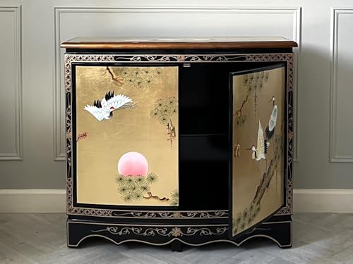 NBGRLVS China Warehouse Direct Oriental Chinese Furniture - Gold Leaf 2 Door Cabinet with Cranes Design