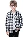 SANGTREE Boys Button Down Flannel Plaid Shirt Long Sleeve Black and White Flannel Shirt, 12-13 Years = Tag 180