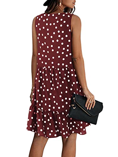 Amoretu Women's Shift Dress Casual Polka Dot Sleeveless Dresses Burgundy S #TOP1
