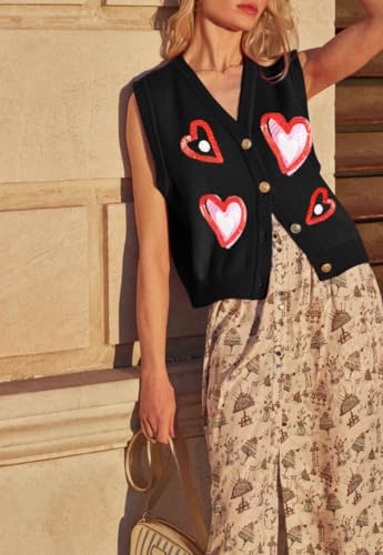 Image of Women Christmas Sweater Vests Santa Claus Print Sleeveless Knit Cardigan Vest Christmas Holiday Tank Top