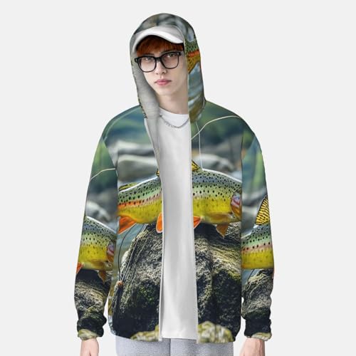 UPF 50+ Sun Protection Hoodie Long Sleeve Brook Trout Fly Fishing Sun Shirt Rash Guard Fishing Shirts for Men4