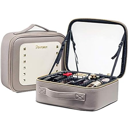 Amazon Rownyeon メイクボックス 鏡付き ミニドレッサー コスメボックス 卓上 ドレッサーボックス 持ち運び 仕切り調節可能 ミラー コスメ収納ボックス グレー Rownyeon メイクボックス 通販