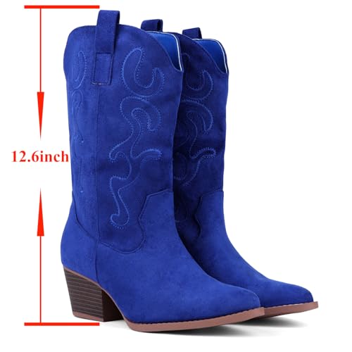 Bandkos Cowboy Boots for Women Cowgirl Mid Calf Western Embroidered Boot Low Chunky Block Heel Fashion Boots2