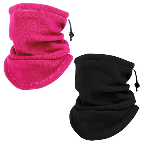 SKHAOVS 2 Piezas Braga de Cuello Multifuncional,Polaina para el Cuello de Vellón Cortaviento con Cordón,Bufanda Tubular,Braga Cuello Moto Calentador Unisex Deportes al Aire Libre(2 Colores)