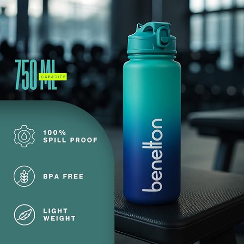 Image of United Colors of Benetton 3-in-1 BPA-Free Water Bottle Set | 2000 ML + 750 ML + 300 ML | Screw Cap, Flip Cap & Straw Lid | Leakproof Reusable Bottles | Gym, Sports, Travel & Daily Use | Pack of 3