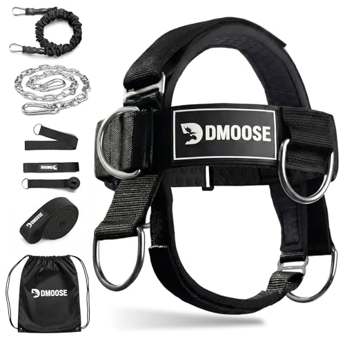 Image of DMoose Fitness Neck Harness Plus for Weight Lifting - Soft Padded Head & Chin Strap with 30 inch Heavy Duty Steel Chain, 2 Bands & Door Anchor - Neck Exerciser & Strengthener to Support Injury Recovery